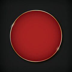 red colored round banner with gold frame on dark background