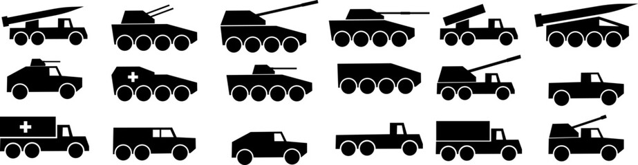 vector illustration set of military vehicle
