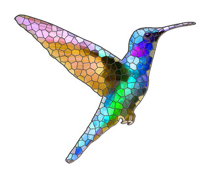 hummingbird stained glass effect digital art, design for surfaces, paper, cover, fabric, interior decor and other