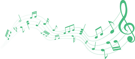 vector illustration of green colored sheet music - musical notes melody