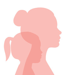 Mother and daughter - female silhouettes. Vector illustration isolated on a white background