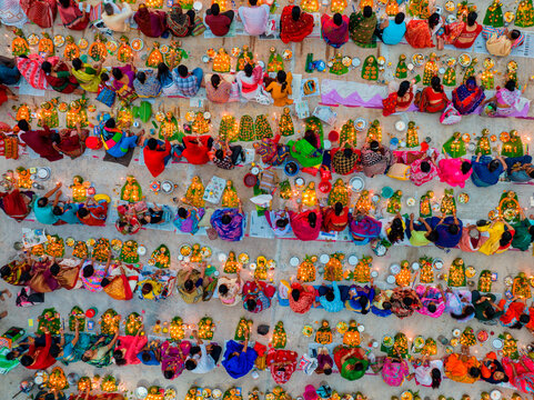 Aerial view of people at Rakher Upobash festival, Shri Shri Lokenath Brahmachari, Ashram temple, Bangladesh.