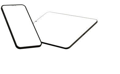 Gadgets including smartphone, digital tablet and laptop, blank screen with