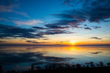 Sunset at Balatonakarattya from the beach of Balaton