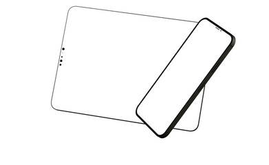 Gadgets including smartphone, digital tablet and laptop, blank screen with