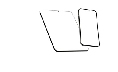 Modern tablet computer stand with blank screen isolated on white background