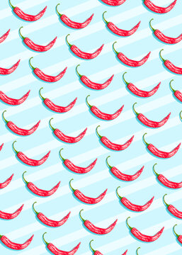 Chilli peppers pattern on blue background