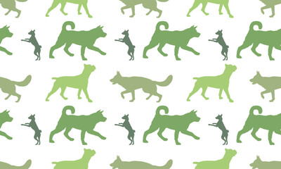 Dogs different colors isolated on a white background. Seamless pattern. Endless texture. Design for fabric, decor, wallpaper, wrapping paper, surface design. Vector illustration.