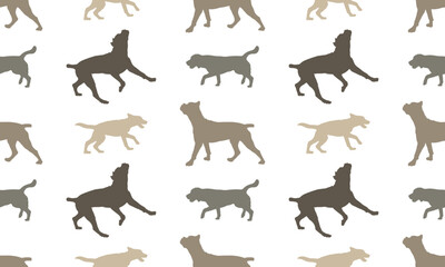 Seamless pattern. Silhouette of dogs different breeds isolated on a white background. Endless texture. Design for fabric, decor, wallpaper, wrapping paper, surface design. Vector illustration.