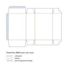 Die-cutting of packaging  with cut and fold lines. Vector.
