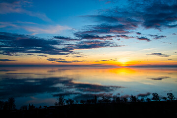 Sunset at Balatonakarattya from the beach of Balaton