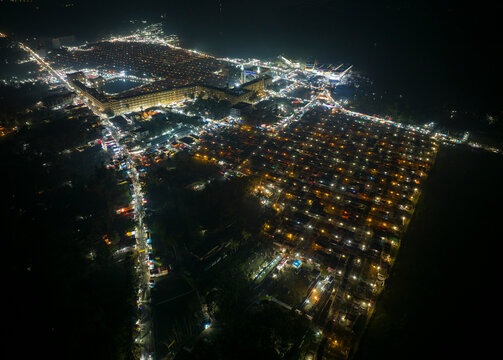 Aerial view of the Third largest Muslims congregation in Barisal, Bangladesh.