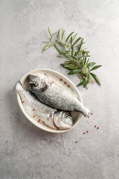 delicious dorada ready for salt-baked,  fish, top view