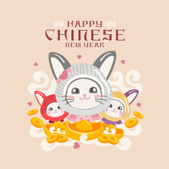 cute rabbit, Happy chinese new year. vector illustration