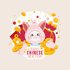 cute rabbit, Happy chinese new year. vector illustration