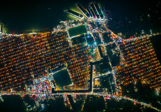 Aerial view of the Third largest Muslims congregation in Barisal, Bangladesh.