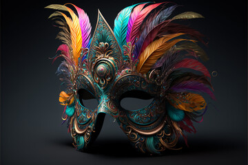 venetian carnival mask with feathers, generative ai.