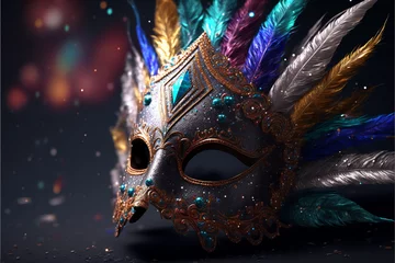 Gordijnen venetian carnival mask with feathers, generative ai. © Asman