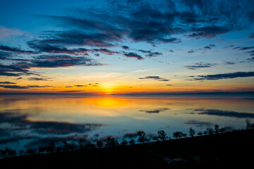 Sunset at Balatonakarattya from the beach of Balaton