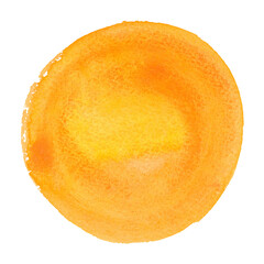 Round orange watercolor frame, circle shape form isolated on white background. Handmade technique.