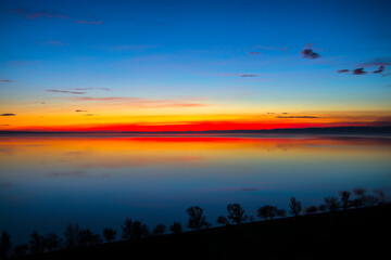 Sunset at Balatonakarattya from the beach of Balaton