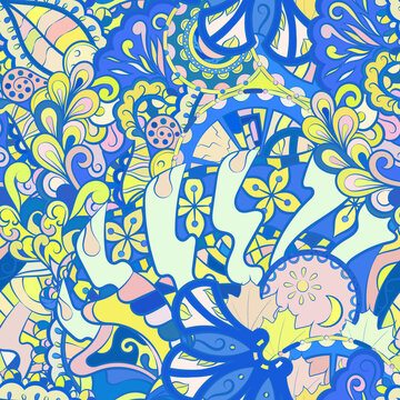 Tracery seamless pattern. Mehndi design. Ethnic doodle texture. Curved doodling background. Vector