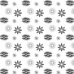Background in esoteric style with an eye and stars.