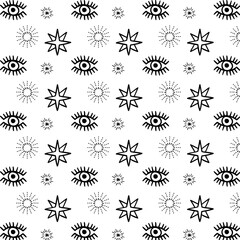 Background in esoteric style with an eye and stars.