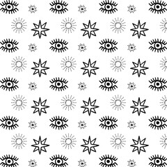 Background in esoteric style with an eye and stars.