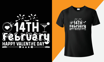 14th February happy valentine's day, valentines day typography t-shirt design.