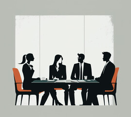 Abstract Business meeting, with people standing at a table and discussing, Generative AI Illustration 