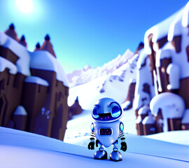 cute evil robot in a winter scene