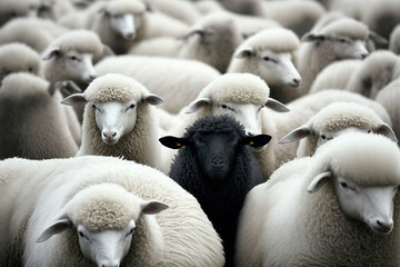 The black sheep in the herd , Generative AI illustration - obrazy, fototapety, plakaty