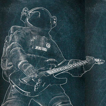 astronaut playing guitar close uo style