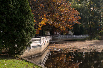 Paysage d'automne avec &eacute;tang d'eau