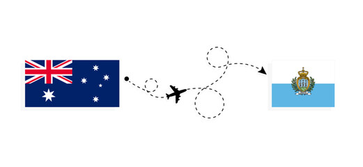 Flight and travel from Australia to San Marino by passenger airplane Travel concept