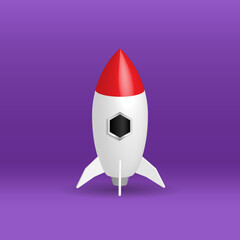 3D white and red rocket vector element suitable for illustration, icon or decoration