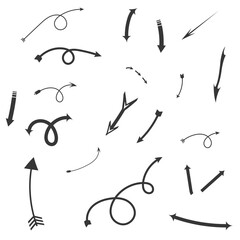 Set hand drawn arrow isolated on white background
