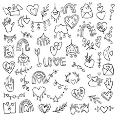 Valentine's Day doodle vector set hand drawing love heart greeting celebration