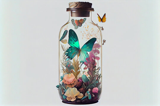 Glass Tincture with wildflowers and butterflies