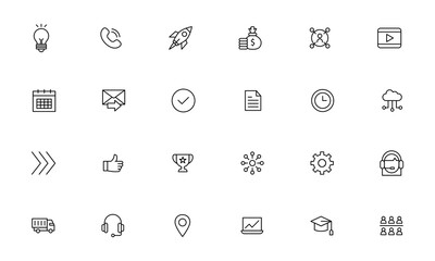 Business icons set in line style. Businessman outline icons collection. Teamwork, human resources, meeting, partnership, meeting, work group, marketing, management. Vector EPS 10