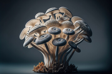 Grey mushrooms on a clear dark background | Generative AI Production