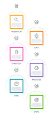 Vertical infographic design with icons and 6 options or steps. Thin line. Infographics business concept. Can be used for info graphics, flow charts, presentations, mobile web sites, printed materials.