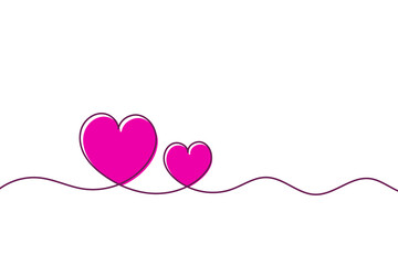 Line art with two cute pink hearts of different sizes on a white background.