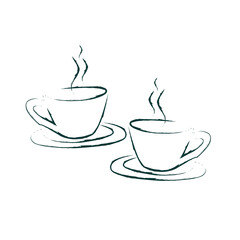 Tea cup coffee cup illustration chalk pastel vector.