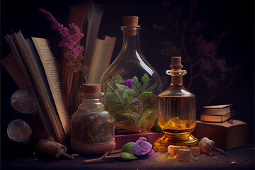 Obraz na płótnie Canvas Vintage Holistic Apothecary Herbal Flower Medicines