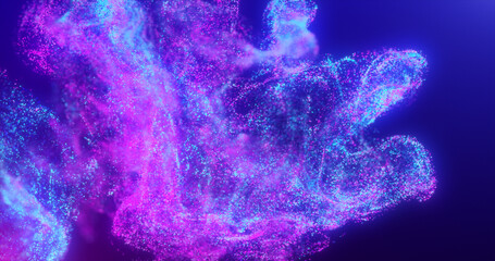 Abstract fluid explosion iridescent purple waves glowing energy magical with blur effect in liquid water. Abstract background