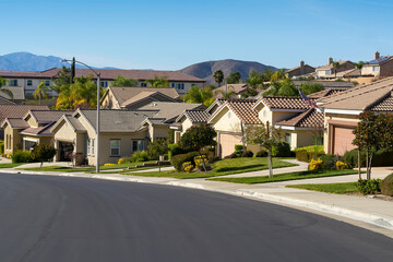 Fototapeta na wymiar Calm suburban neighborhood, Oasis Community, Menifee, California, USA