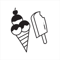 kawai icon food item with coloring page for kids