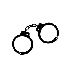 Police handcuffs silhouette. Black tool for arresting and escorting dangerous criminals with safe grip and subject of role playing vector games